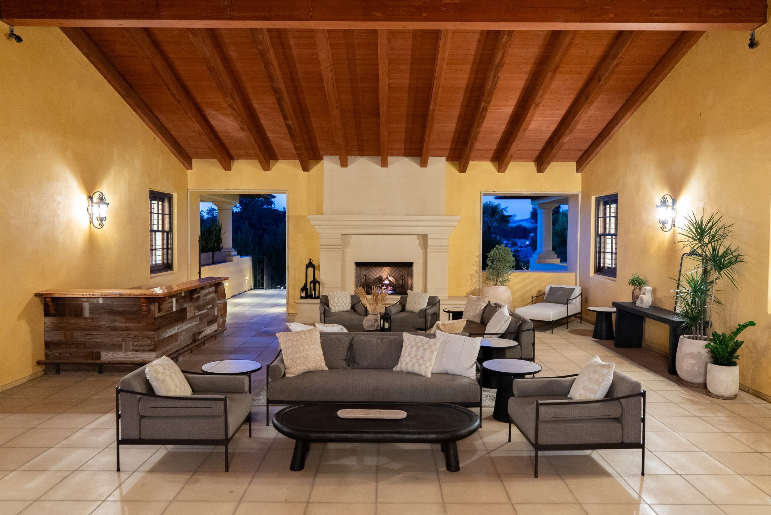 Upstairs veranda fireside seating area