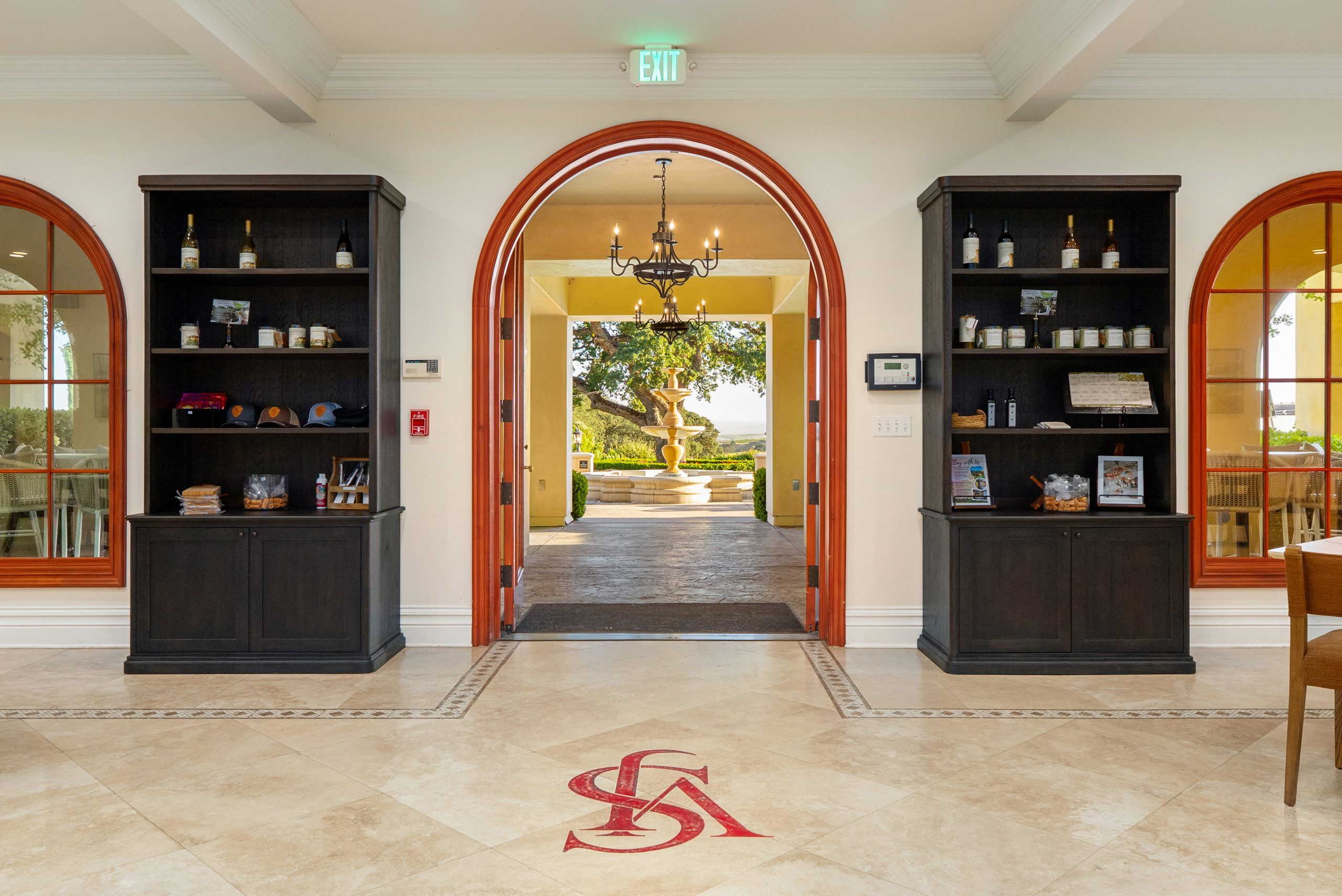 Arched tasting room foyer at Villa San-Juliette