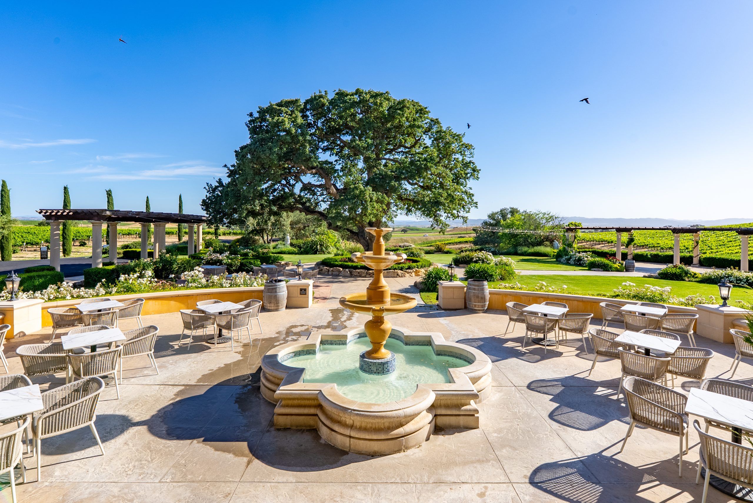 Front patio and fountain at Villa San-Juliette