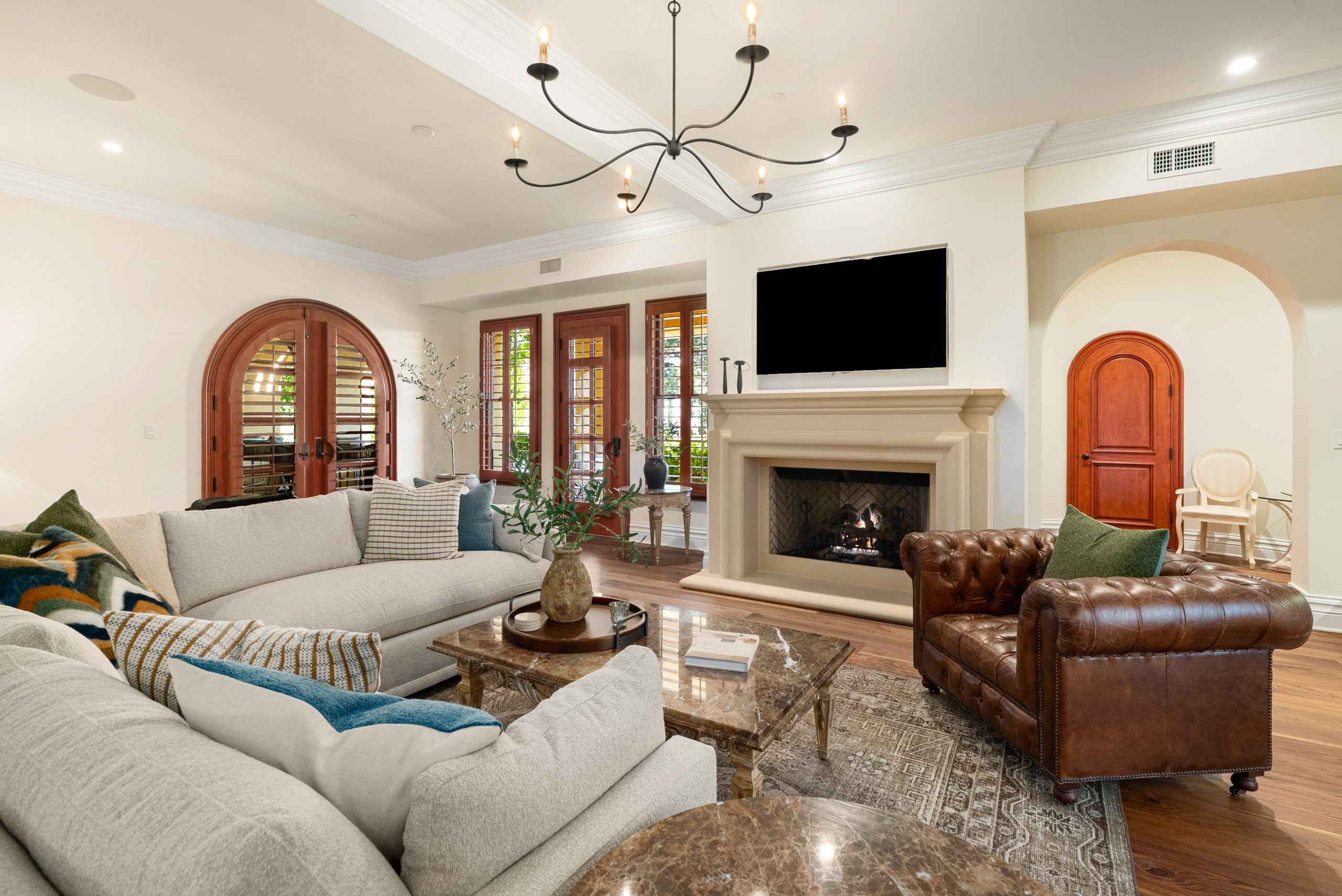 West Villa downstairs living room with fireplace