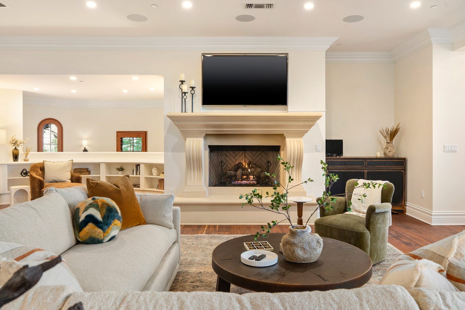 East Villa upstairs living room with fireplace