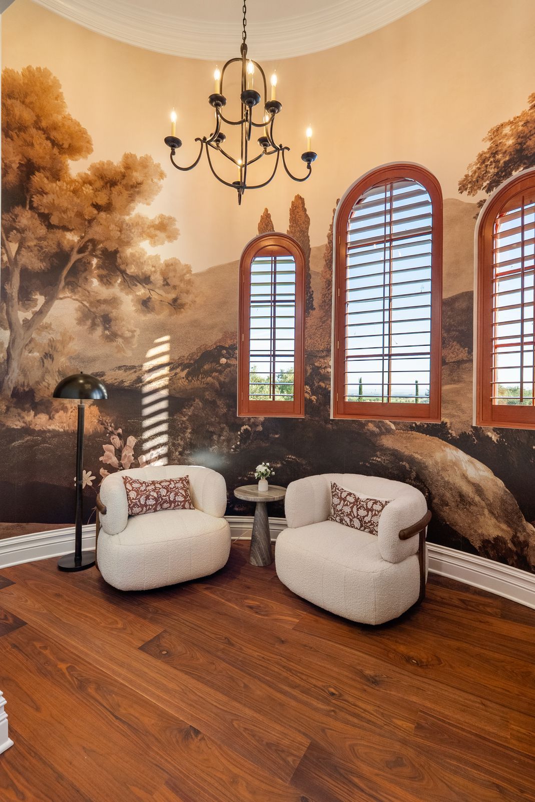 East Villa upstairs reading nook with mural wall