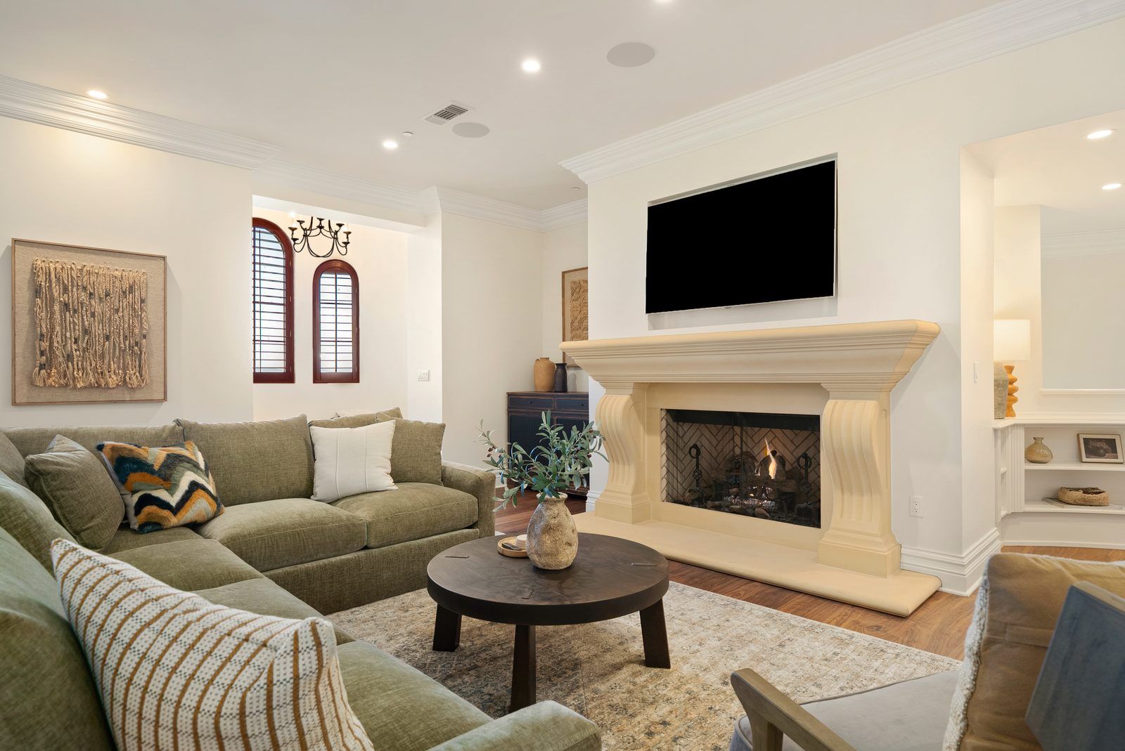 West Villa upstairs living room with fireplace